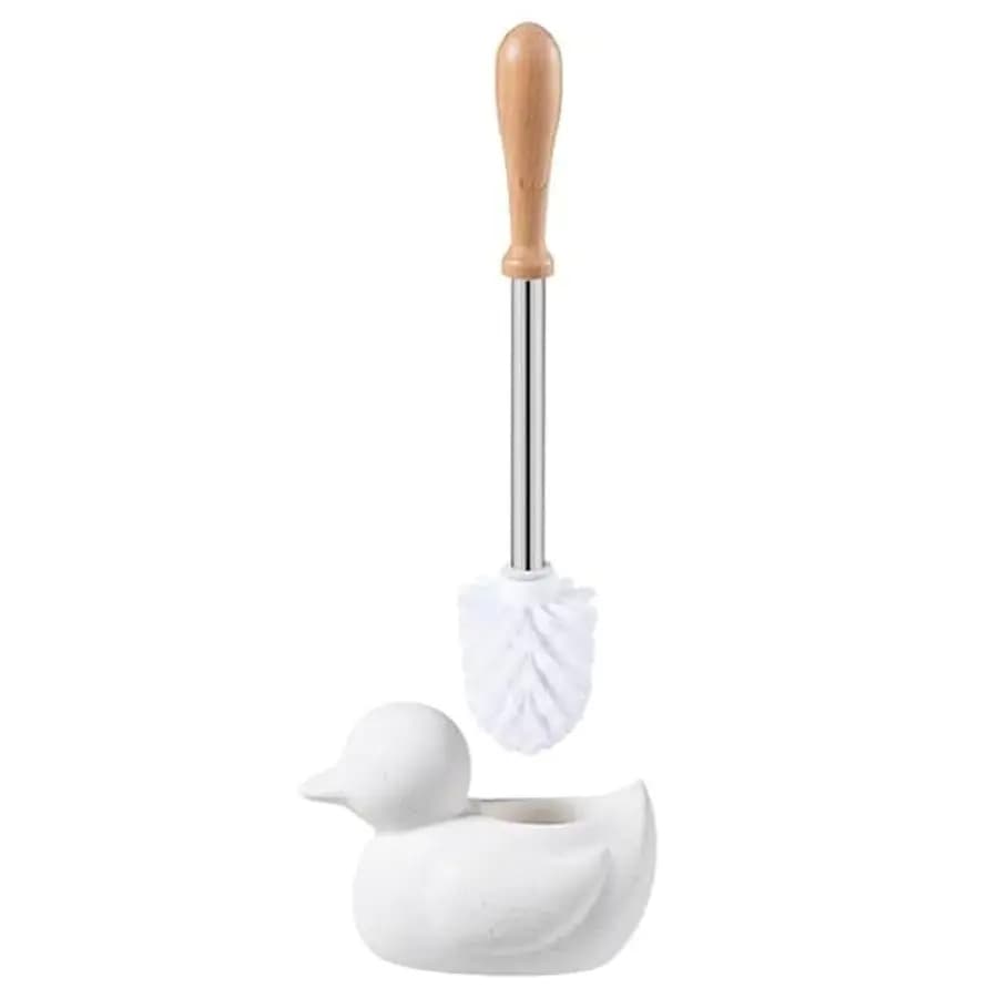 Set scopino e supporto per WC, simpatico arredamento per il bagno con anatra, spazzola per WC con manico antiscivolo, pratica pulizia degli accessori per il bagno
