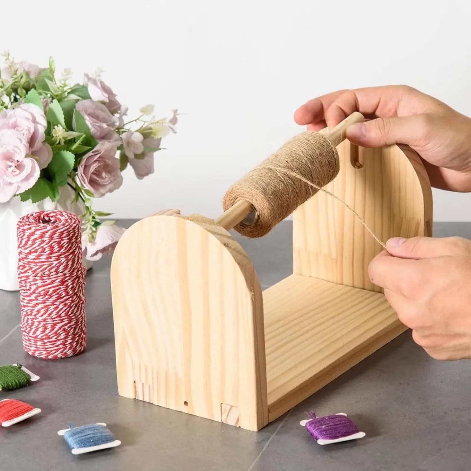 Porta Rocchetti per Filati in Legno, Anti-Nodo, Design Semplice, Silenzioso, per Artigiani e Crochetisti