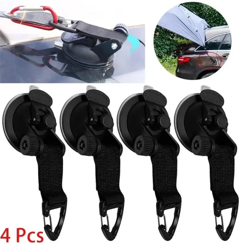 Outdoor Camping Car Tent Suction Cups 4PCS Powerful Side Tarps Securing Anchors Hook Heavy Rope Fix Suction Cup Buckle Suckers