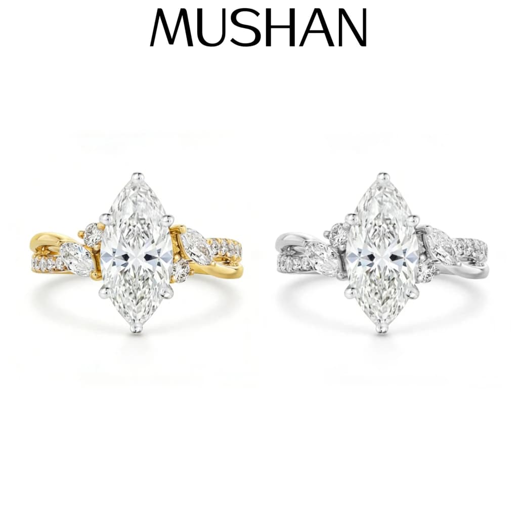 MUSHAN Custom Jewelry 925 Sterling Silver Ring Moissanite D Color VVS1 Fine Pear Lady 925 Sterling Silver Rings Diamond