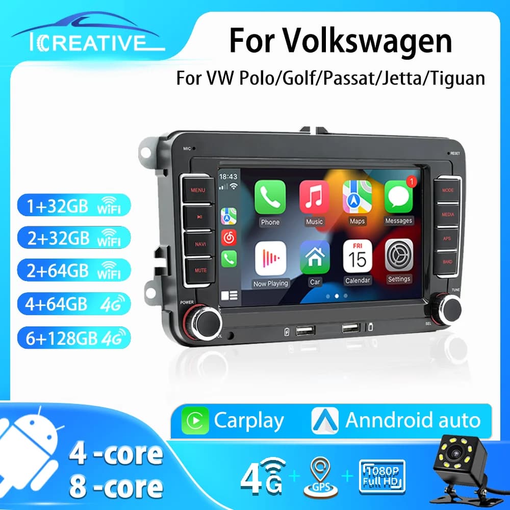 Autoradio 2Din per VW Golf 5 6 Volkswagen Passat B6 B7 CC Jetta Wireless Carplay navigazione schermo Android GPS Wifi/4G Internet
