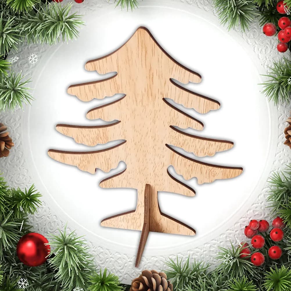 6Pcs Laser Engraved Christmas Tree Desktop Adornments Wooden Cartoon Christmas Tree Decorations Stable Eco Friendly Wood