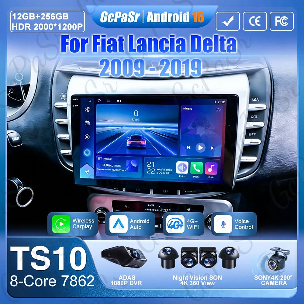 Android 16 Carplay Per Fiat Lancia Delta 2009 - 2019 Navigazione GPS Video Auto Radio GPS Automotive Multimediale Auto Monitor DVD 5G