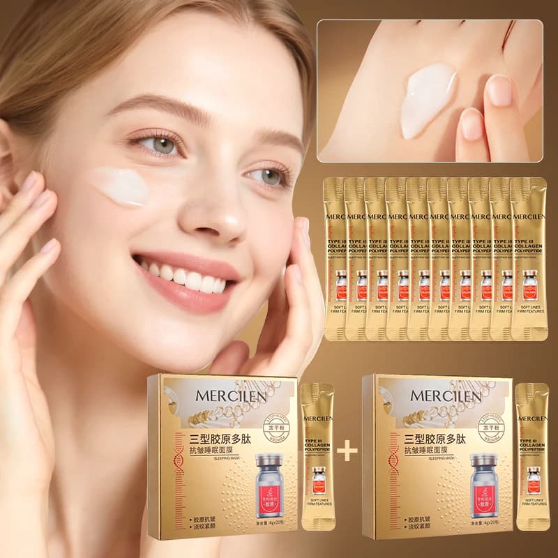 MERCILEN Triple Collagen Peptide Sleeping Mask, moisturizes, hydrates, tightens, and brightens the skin, making it look younger, more beautiful, and radiant. Suitable for daily use and as a travel-friendly gift for holidays