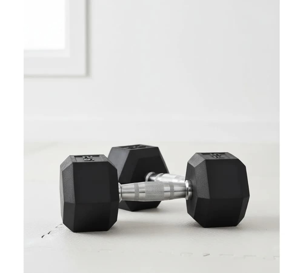 Set di pesi con manubri rivestiti | Design antirotolamento su 12 lati | Attrezzature per il fitness da palestra domestica per uomini e donne
