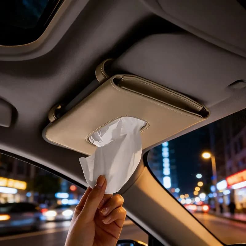 1PC PU Leather Auto Car Truck Tissue Box Sun Visor Hanging Holder Practical Interior Storage Decoration Vehicle Accessories