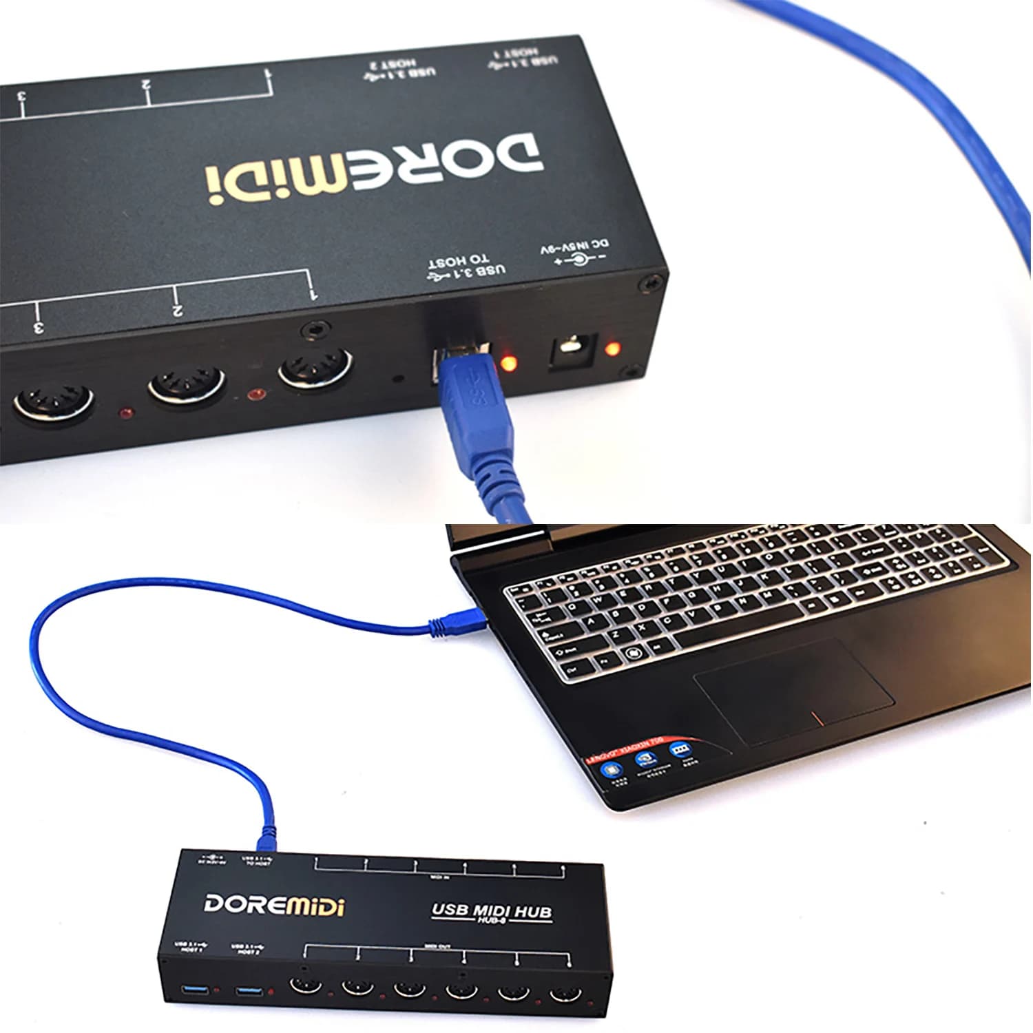 Doremidi Hub-8 - Merge USB and Din Gear - Host USB 2X, Din 6X6, 96 channels. Wide control in study