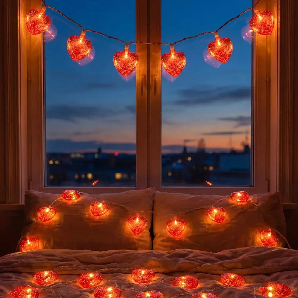 Luci a LED a forma di cuore alimentate a batteria, luci a LED con design a forma di cuore, luci a stringa a forma di cuore, stile fata, romantico