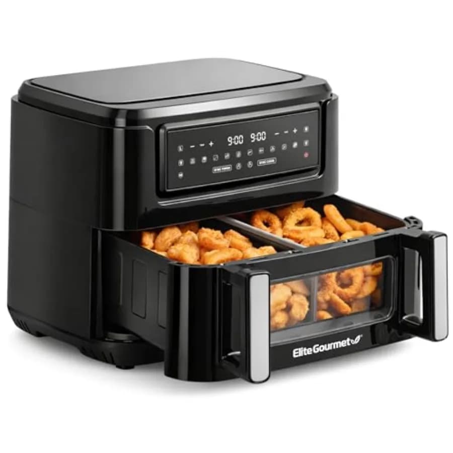 Forno Friggitrice ad Aria a Doppia Zona 11QT Nero con Divisorio per Cottura e Finitura Sincronizzate, Antiaderente Senza PFAS, 10 Preimpostazioni per Friggere e Cuocere