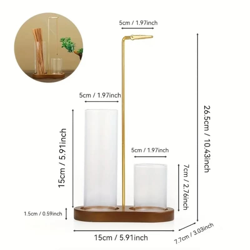 Solid Wood Eight-Shape Smoke Backflow Incense Burner, Transparent Glass Cup Aroma Diffuser Furnace, Hanging Incense Holder Clip