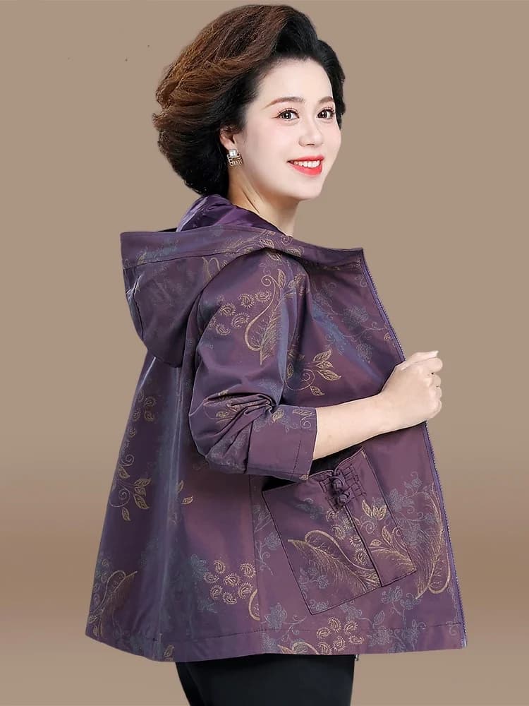 Chic Fleece-Lined Jacket for Women over 50 Grandmother Autumn Winter Outerwear Soft Cotton Blend Long Sleeve Zipper Closure