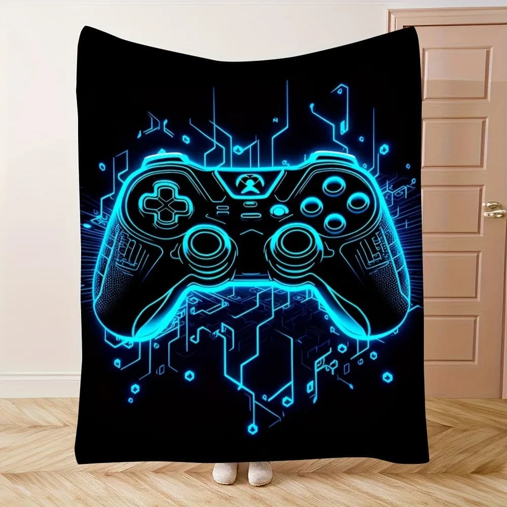 Coperta in pile per controller di gioco al neon, coperta da tiro in stile giocatore fresco, morbida e accogliente per angoli di gioco autunnali/invernali e decorazioni per la stanza degli adolescenti