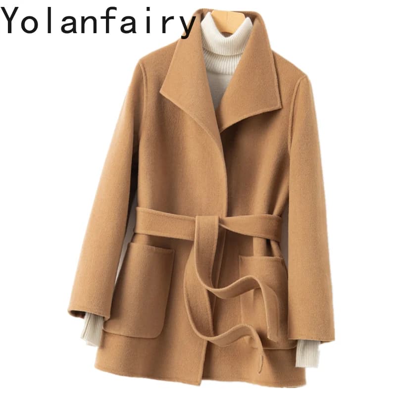 YOLANFAIRY Cappotto invernale in lana double face da donna Cappotto corto in lana Hepburn 100% per donna Abiti eleganti Chaqueta Feminine F