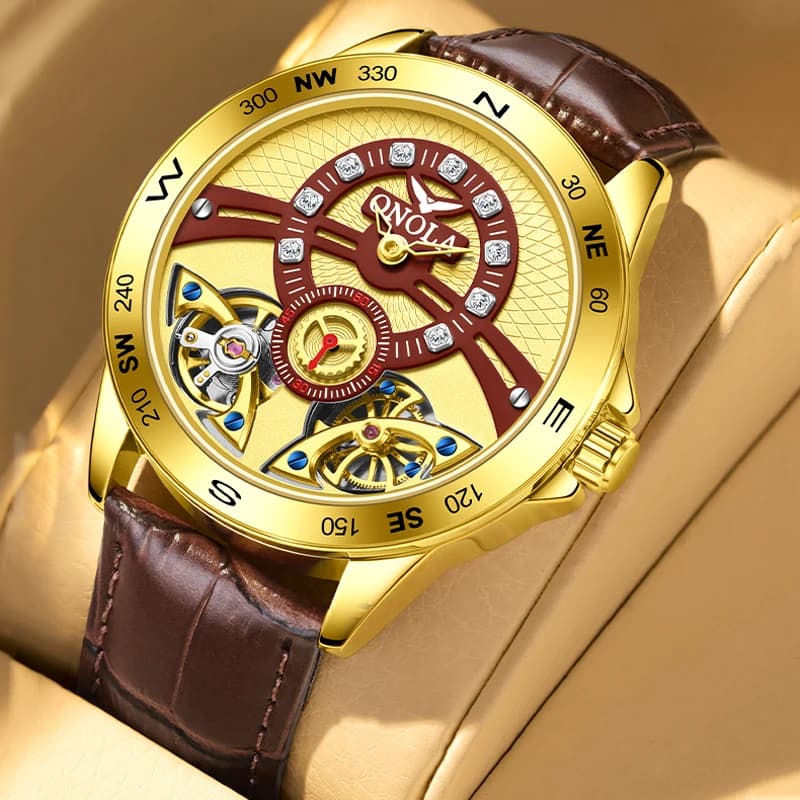 New Design Luxury Men Tourbillon Mechanical Watch High Quality Leather Automatic Watch Waterproof Gold Watch Business Men Clock
