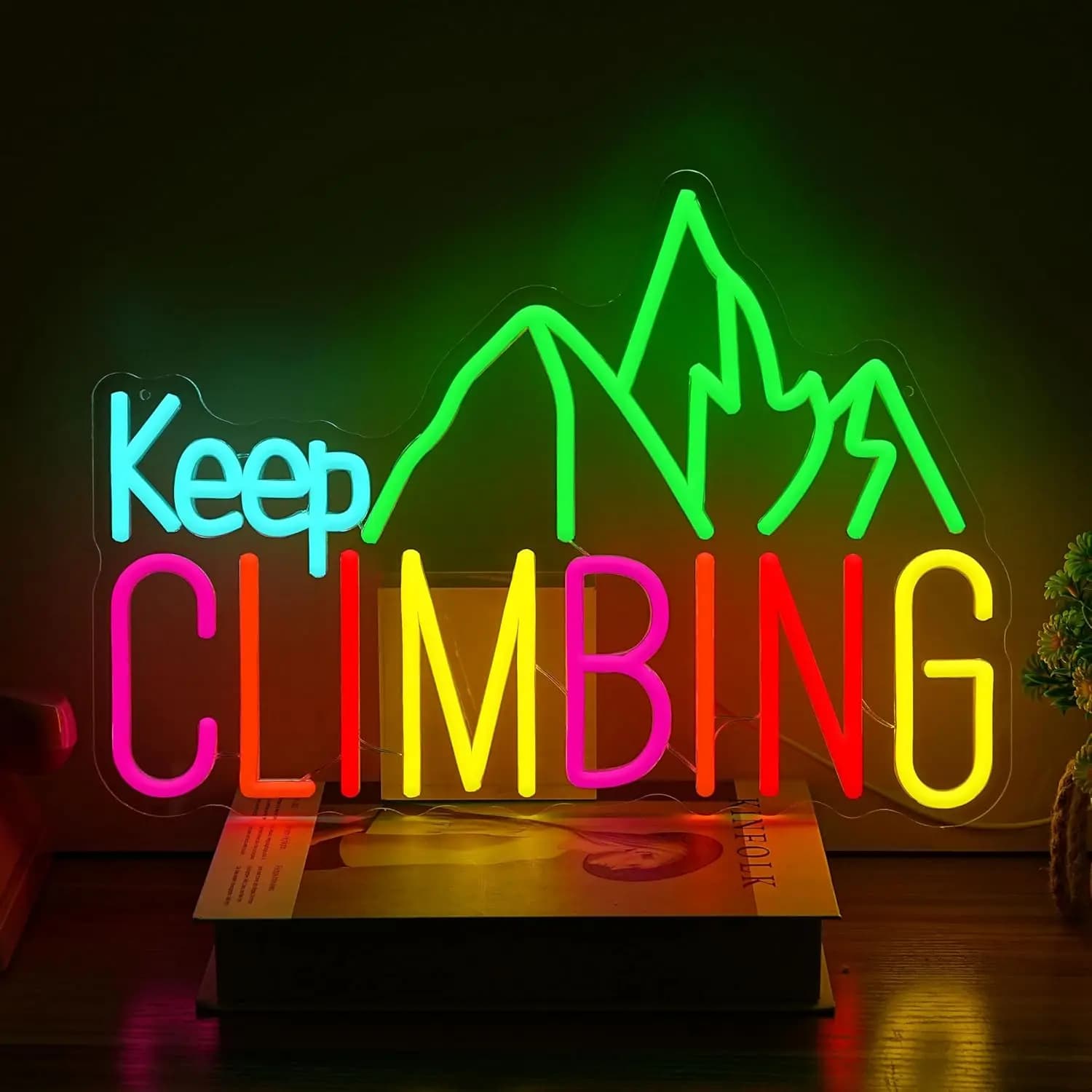 Insegna al Neon 'Keep Climbing' con Luce LED USB per Club, Sala Giochi, Tiki Bar, Giardino, Camera dei Bambini, Decorazione Camera da Letto, Regalo Personalizzato