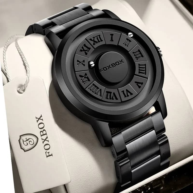 FOXBOX Nuovo Orologio da Polso al Quarzo Originale di Lusso Creativo con Puntatore a Scorrimento Magnetico per Uomo, Impermeabile con Quadrante Grande