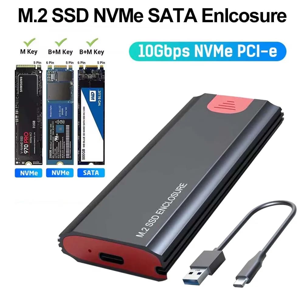 Custodia SSD M2 NVMe Custodia SSD PCIe da 10 Gbps Scatola portatile USB C 3.1 Gen2 SSD Adattatore esterno Dissipatore di calore in alluminio Scatola disco rigido M.2