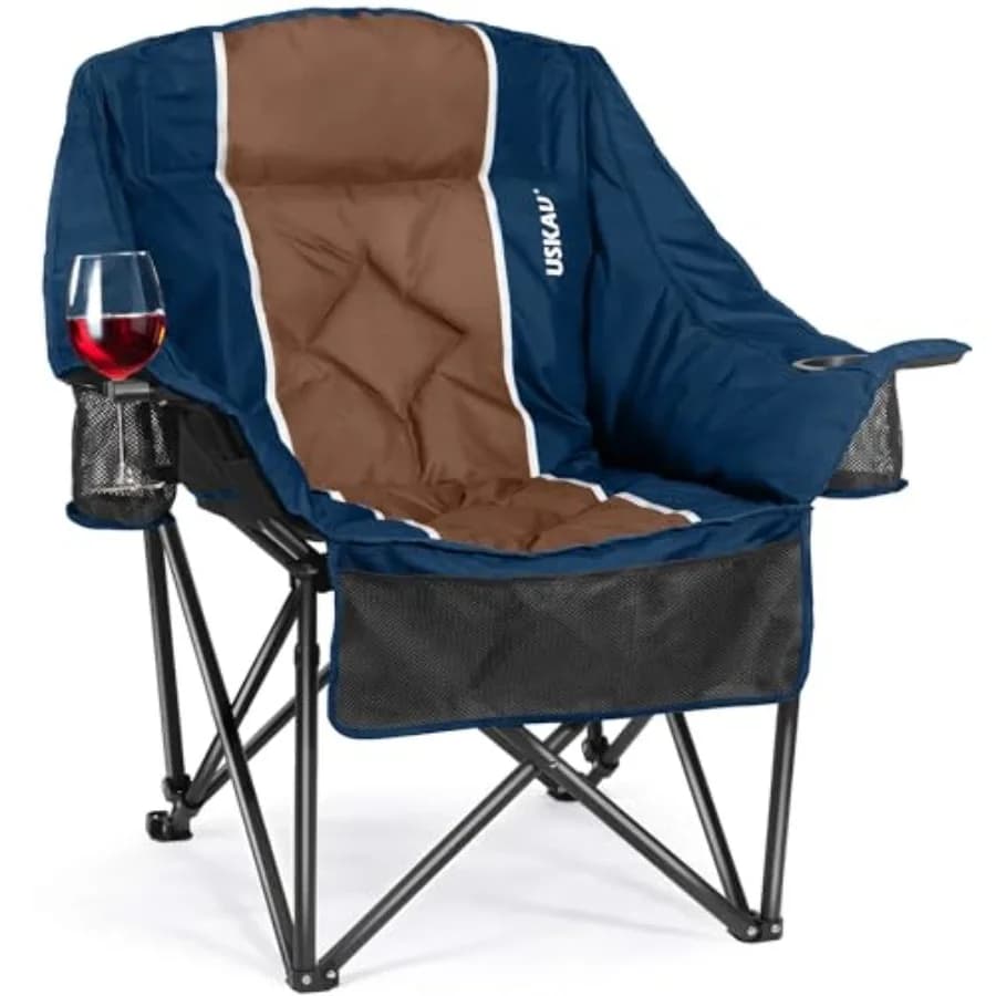 Sedia da campeggio oversize per adulti - Sedia pieghevole imbottita resistente fino a 180 kg con portabicchieri, 2 portabicchieri e tasca laterale