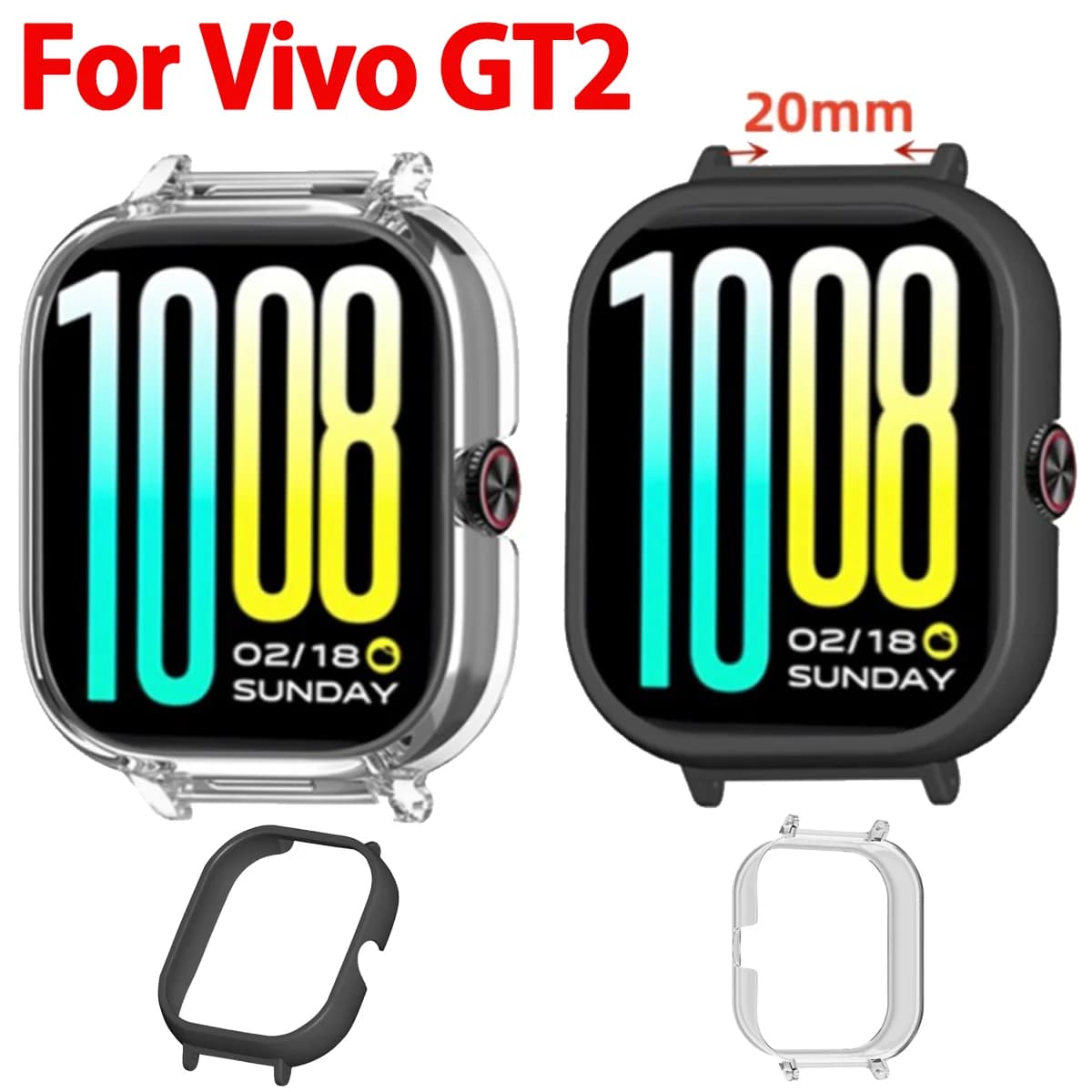 PC Case for Vivo GT2, Cover Protective Opaca with Bumper Cable for Smartwatch Vivo GT2, Accessories with Width 20mm