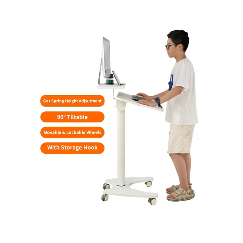 Scrivania per computer regolabile con ruote, carrello per laptop mobile e inclinabile, per studio