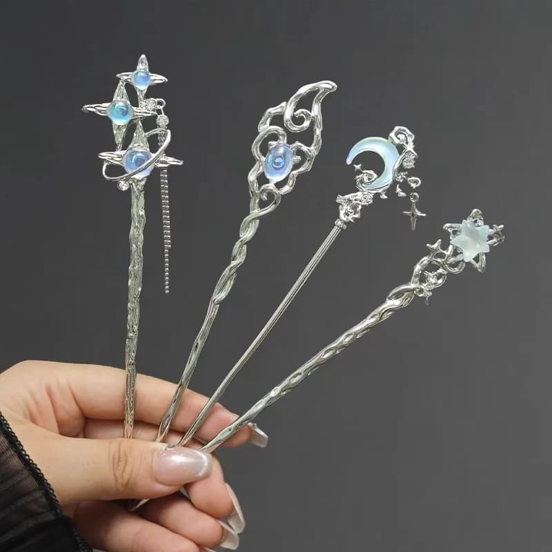 Nuova forcina per stella in pietra di luna in stile cinese per donna Accessorio per capelli di fascia alta in stile antico
