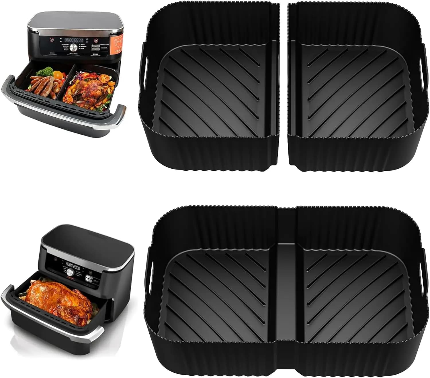Silicone coatings for air fryer, set of 3 pieces for Dual and Megazone baskets, non-stick accessories
