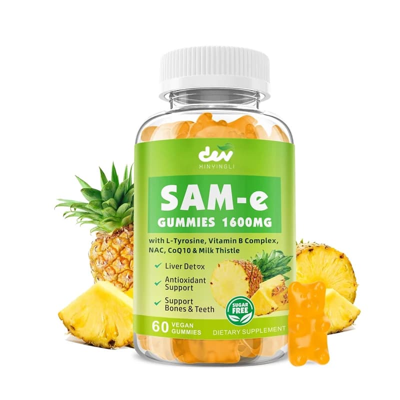 Integratore SAMe Senza Zucchero 1600mg con Complesso Vitaminico B e NAC, CoQ10, Gusto Ananas, 60 Capsule