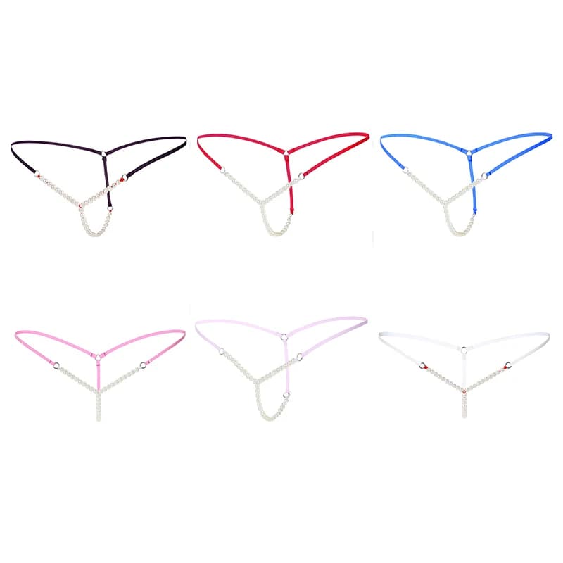 Sexy perizoma in pizzo con perle, seducente e completamente trasparente, intimo da donna a Y con taglio aperto, lingerie massaggiante a forma di T.
