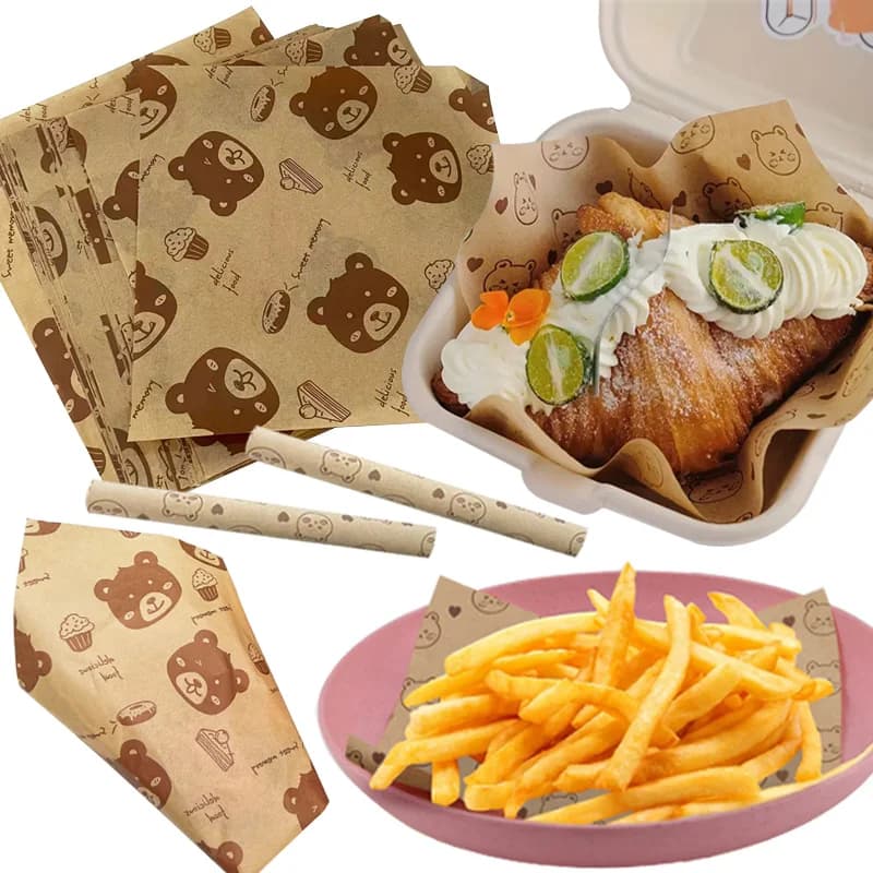 100/200 Pezzi Carta Oleoresistente per Alimenti a Forma di Orso/Orso Grande, Carta Cerata per Panini, Adatta per Gastronomie, Confezionamento Sandwich, Pizza, Hamburger e Pane