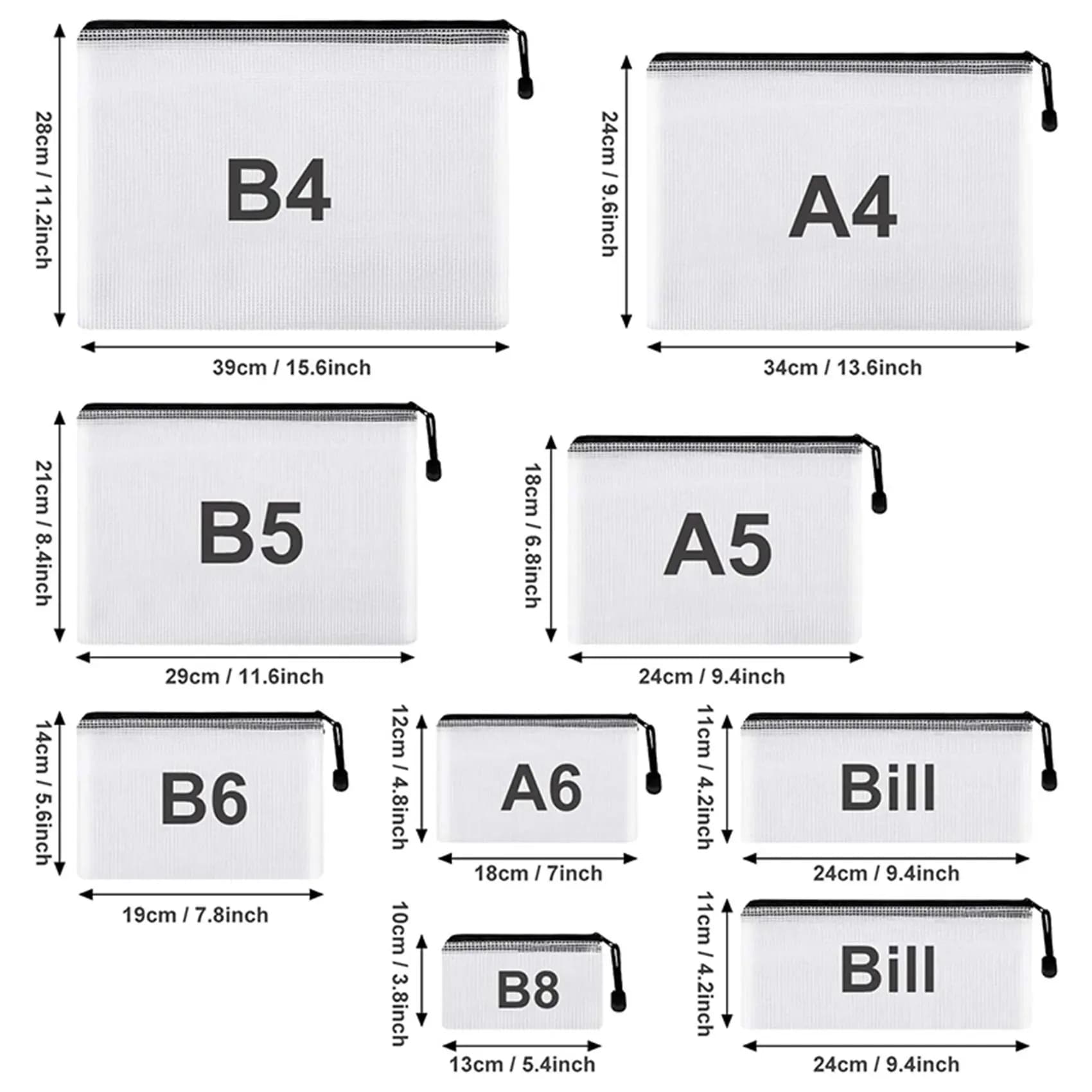 Exquisite-36Pcs Mesh Zipper Pouch Document Bag, 8 Assorted Size, Waterproof Plastic Zip File Folders, Multipurpose For Office,Ho
