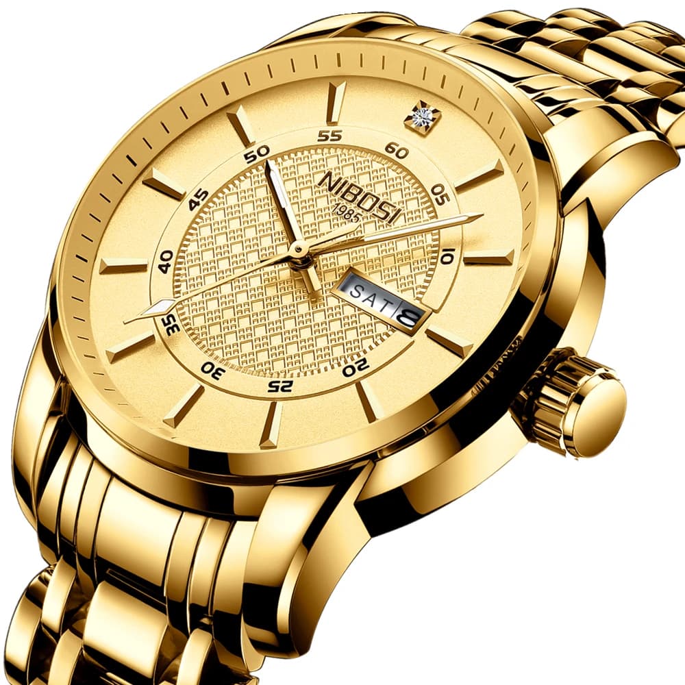 NIBOSI Luxury Quartz Men's Wrist Watch Men's Sports Watches Waterproof Bright Date Week Stainless Steel Men's Watch Reloj + Box