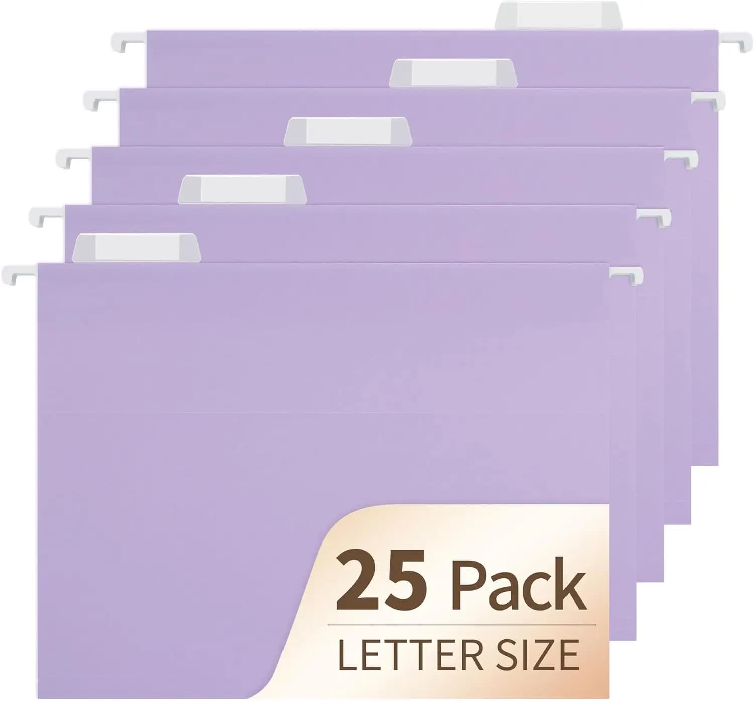 Cartelle portadocumenti viola chiaro, confezione da 25, formato Letter, con linguette a 1/5 di taglio per archiviazione in ufficio e organizzazione della scrivania