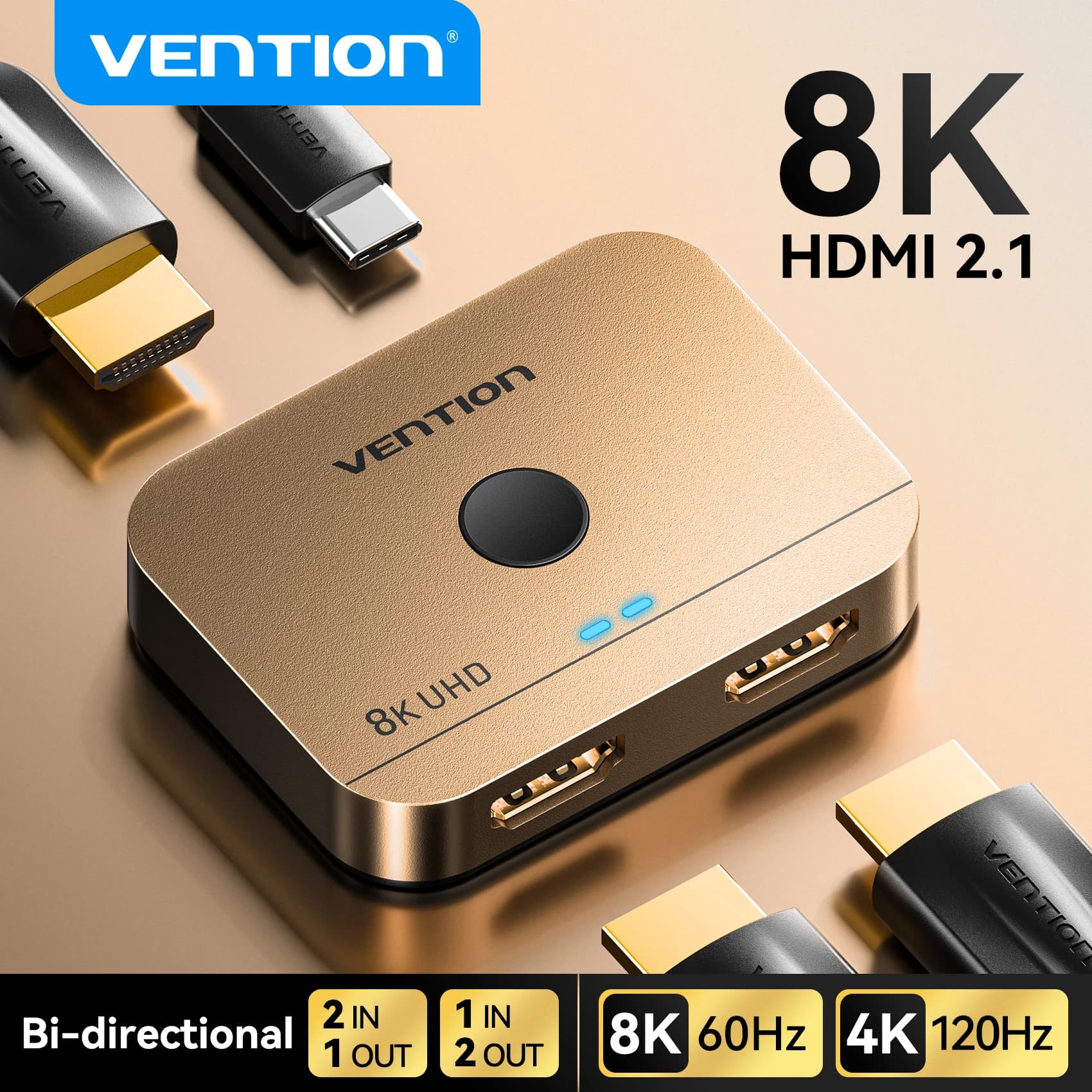 Vention Switcher HDMI 2.1 8K@60Hz 4K@120Hz per PC portatile Monitor PS5 Xbox TV Splitter HDMI bidirezionale 2 in 1 uscita 1 ingresso 2 uscite