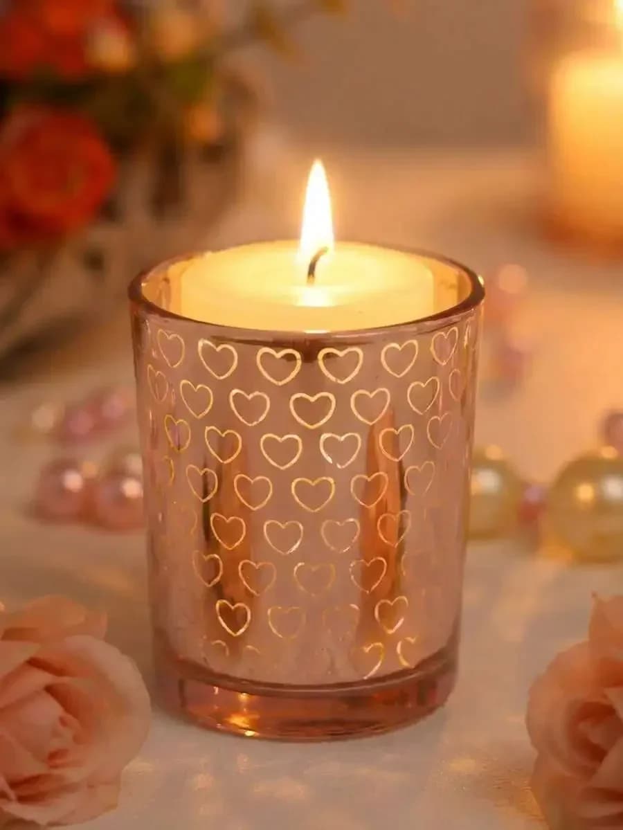 Romantico Portacandele in Vetro Elettroplaccato – Argento/Rosa con Riflessi Metallici, Elegante Centrotavola per Anniversari, Matrimoni