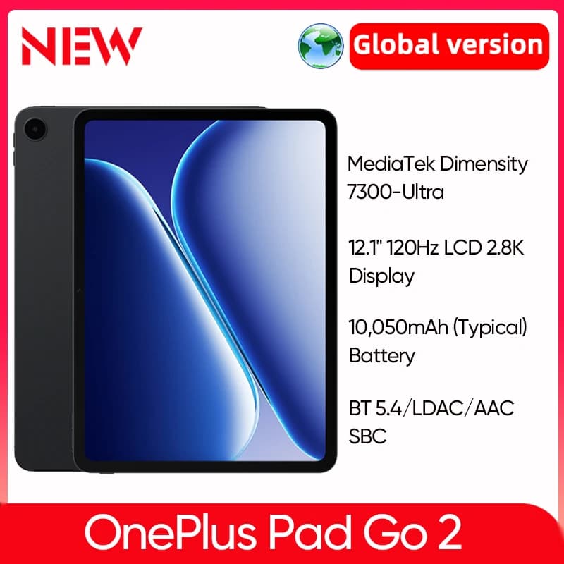 OnePlus Pad Go 2 Versione Globale Tablet 12.1" Display 2.8K 120Hz Batteria 10050mAh MediaTek Dimensity 7300-Ultra