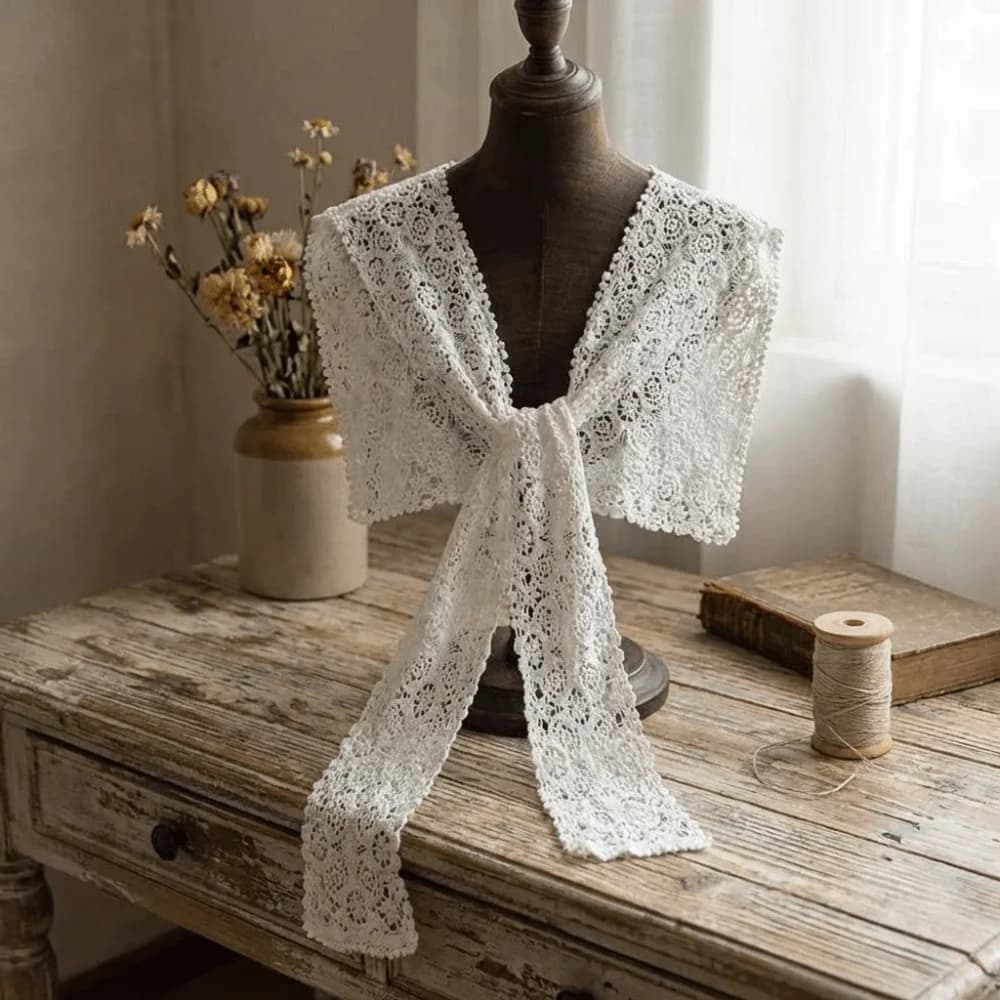 Sciarpa Sottile in Pizzo dal Design Artistico, Tinta Unita, Stile Bohemien, Piccola Sciarpa Elegante Traforata, Moda Femminile
