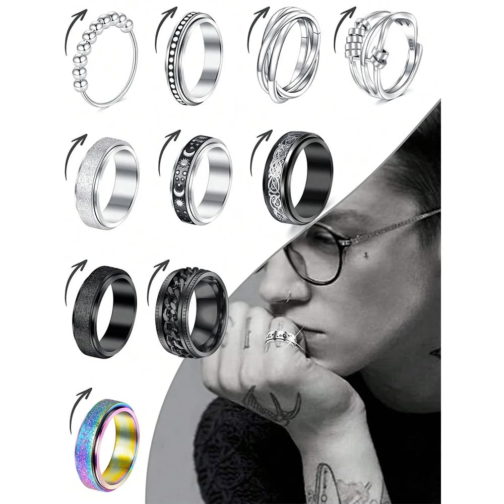 3 pz Spinner Fidget Anelli Per L'ansia Anello Anti Ansia In Acciaio Inox Girevole Spinner Anelli Fresco Alleviare Lo Stress Anelli