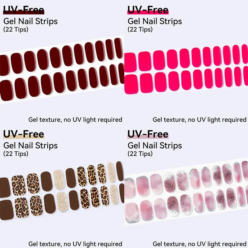 Strisce per unghie in gel senza UV 22 punte Adesivi per unghie in gel autoadesivi Decorazione per manicure fai-da-te Effetto immerso Glitter Marrone Tinta unita