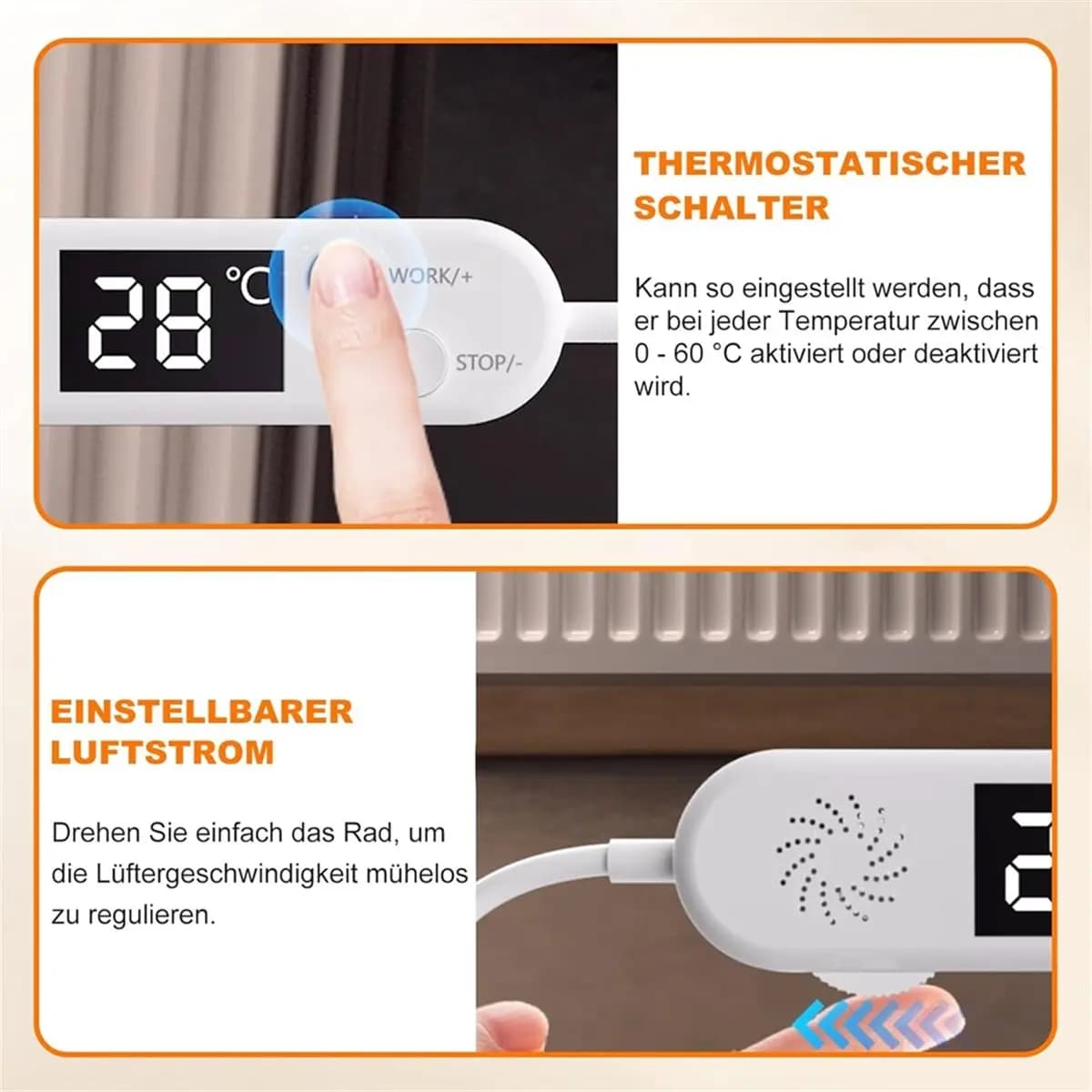 Radiator fan with thermostat control, 3 blade smart radiator fan, radiator amplifier with magnetic mounting EU plug