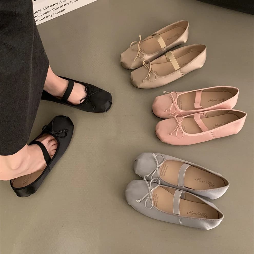 Baillos Brand Luxury Satin Silk ballerine donna Classic Square Toe Bowtie fascia elastica ballerine Ladies Soft mocassini M