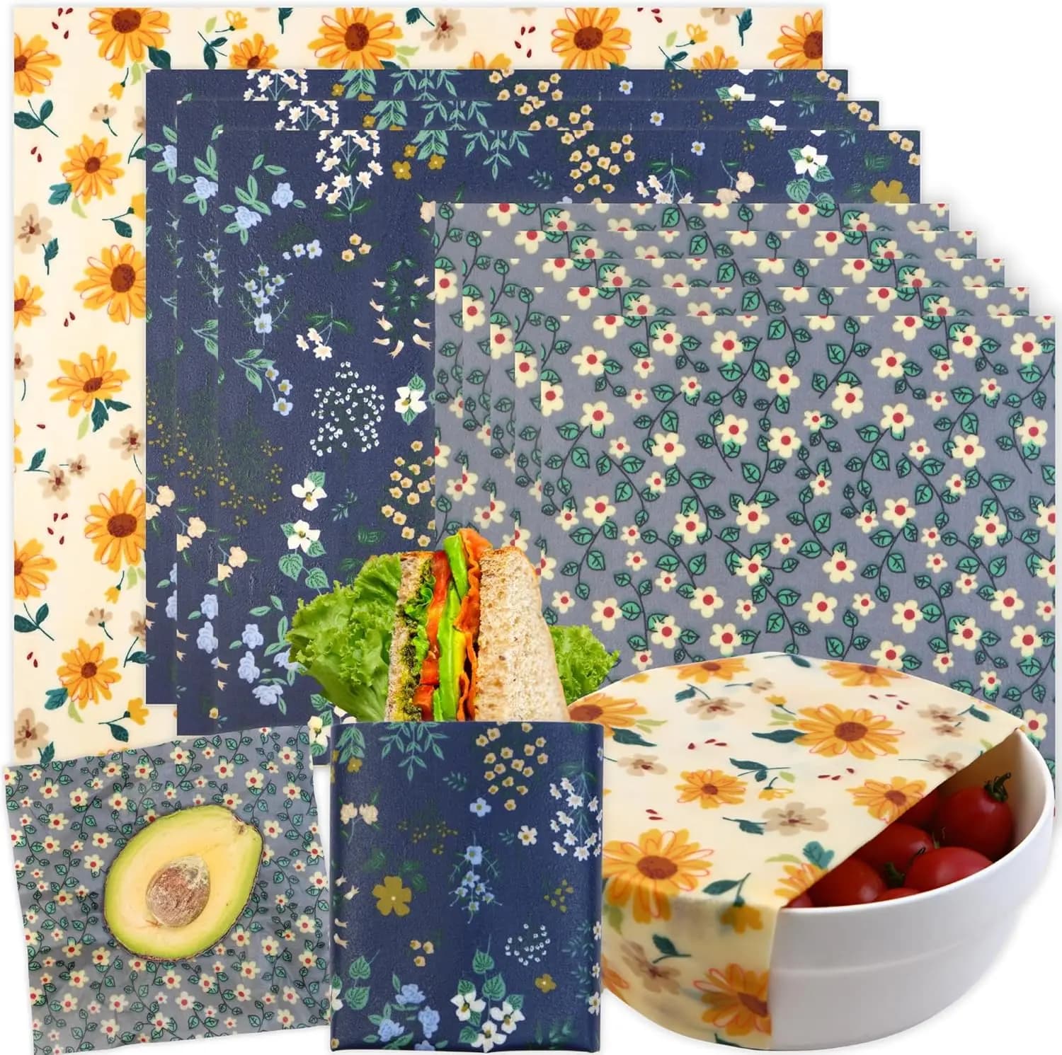 Confezione da 9 Involucri per Alimenti in Cera d'Api, Riutilizzabili ed Ecologici, Conservazione Alimenti Senza Plastica, 1XL 3M 5S