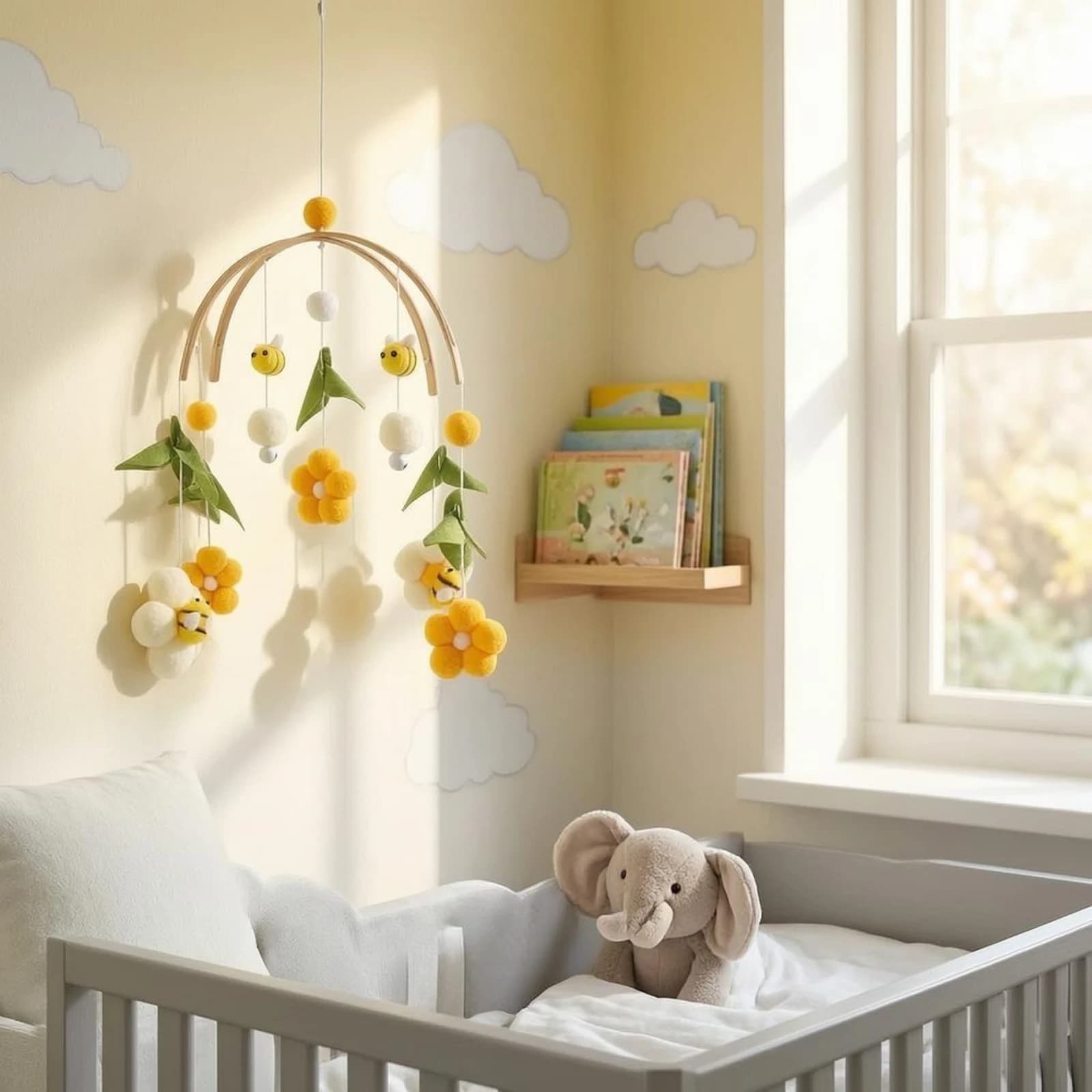 Felt Flower Mobile Textile Flower Mobile Beaded Artisanal for Stroller