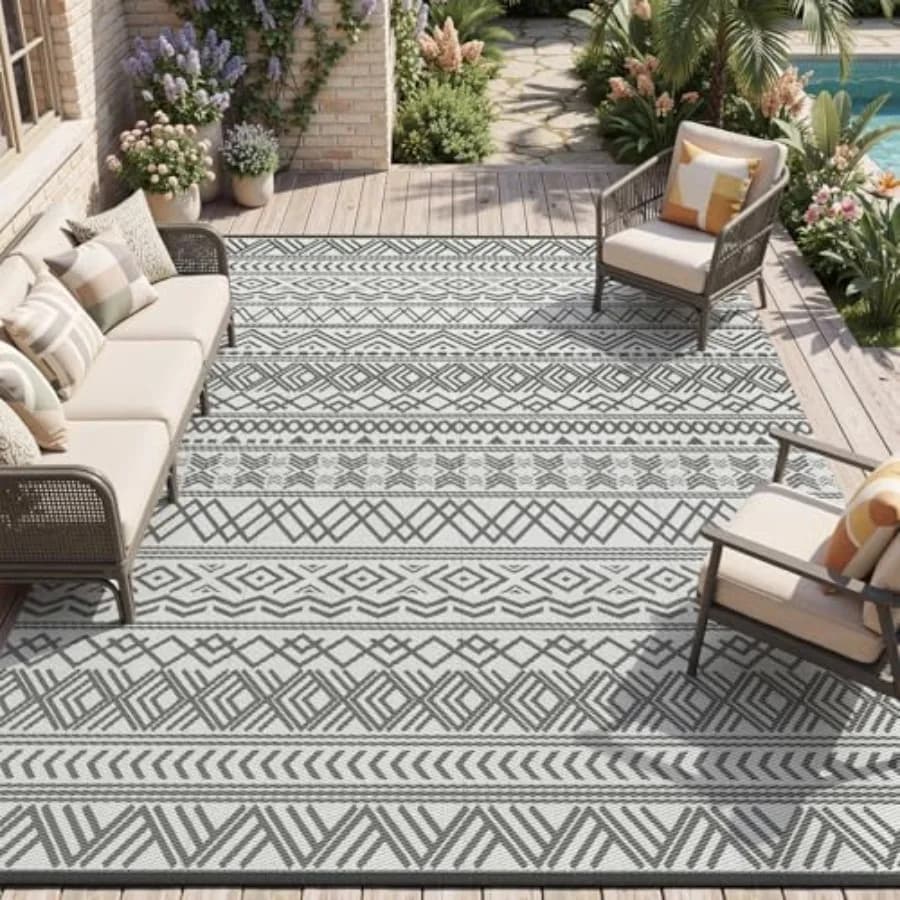 Tappeto da Esterno Impermeabile 10x14, Tappetino Reversibile in Plastica Intrecciata per Patio, Camper, Campeggio, Picnic, Spiaggia