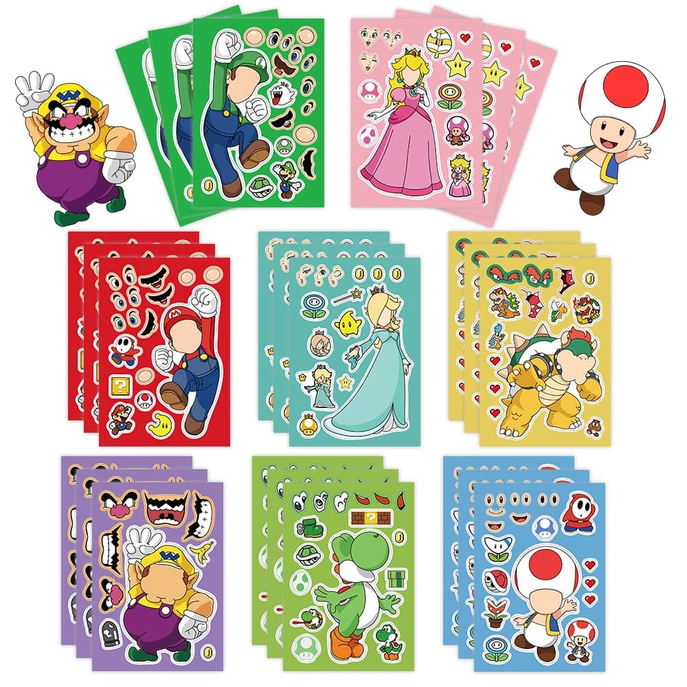32 sheets sticker puzzle DIY for kids Mario Face funny cartoon anime assemble stickers toys for kids boys girls gifts