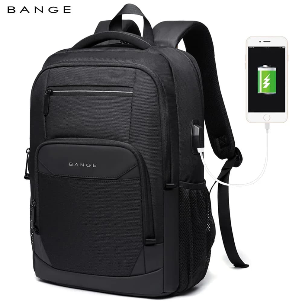 Zaino da viaggio impermeabile BANGE con porta di ricarica USB, adatto per laptop da 15,6 pollici, zaini per uomo e donna, borse scolastiche per adolescenti