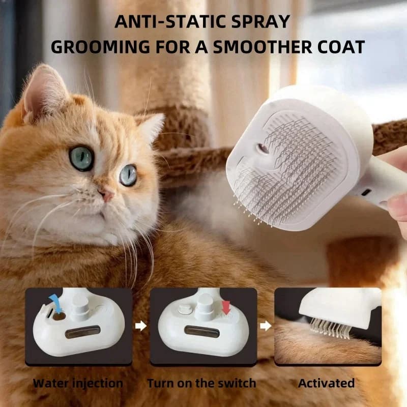 Spazzola a vapore per gatti spazzola per cani Steamy 3 in 1 spazzole per capelli per gatti Spray elettrico per massaggi pettine per toelettatura per animali domestici pettini per la depilazione