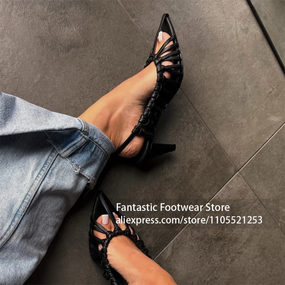 Sandali Slingback con Punta a Stiletto e Cinturino, Stile Gabbia, Tacco Alto per Donna, Personalizzabili, Multicolore, Fatti a Mano
