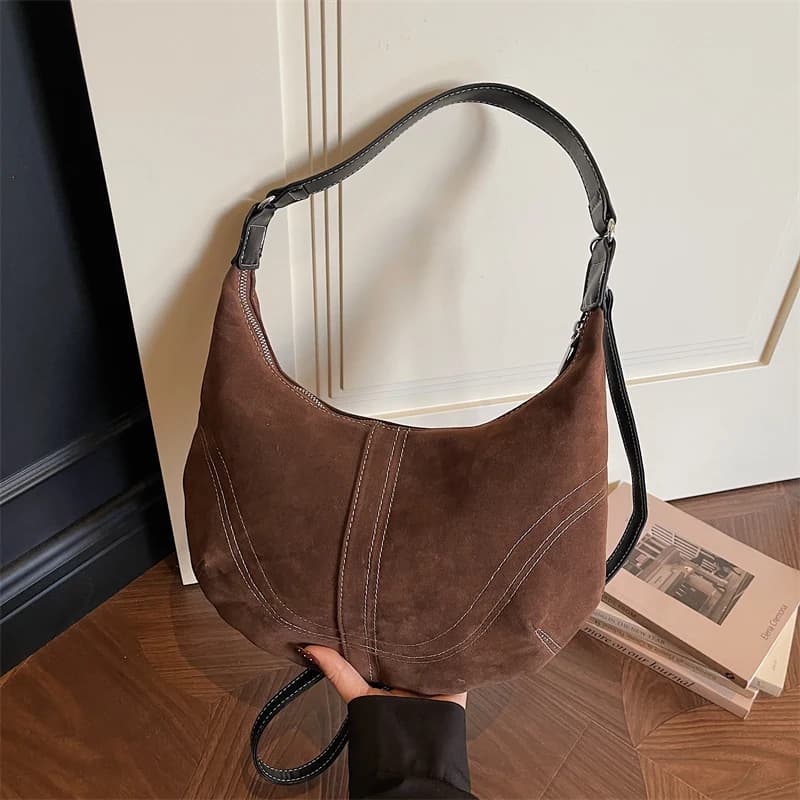 Faux Suede Sewing Retro Versatile Hobos Bags 2026 New Hot Sale Versatile Bags Durable for Daily Commuting Shoulder Bags