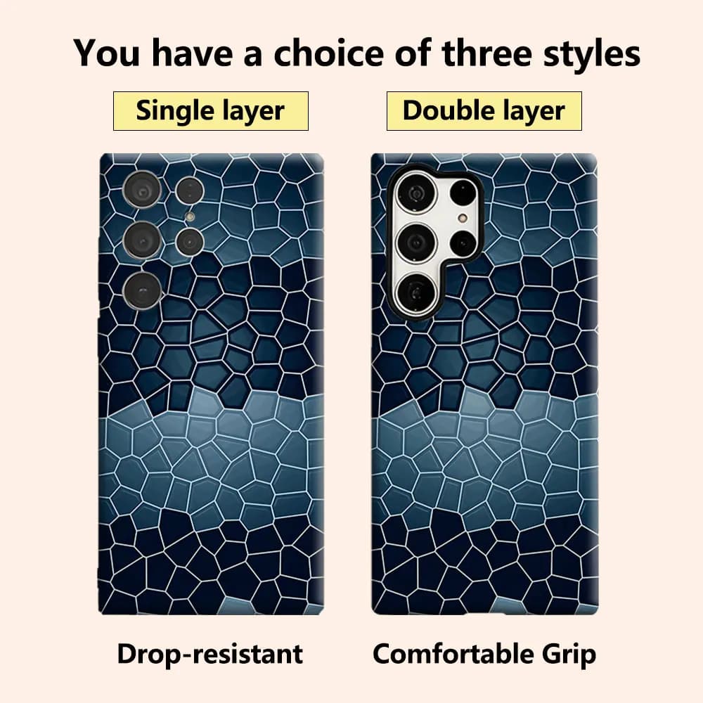 Dark Blue Mosaic Tile Luxury Fashion Full Lens Protective Case for Samsung Galaxy S26 S25 S24 A56 A36 Plus Ultra