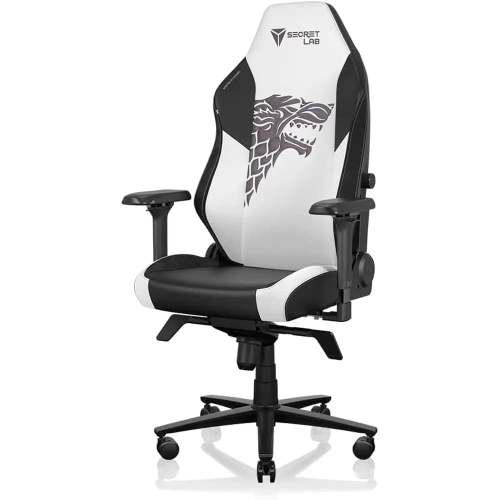 Sedia da Gaming Ergonomica Reclinabile - Comoda Sedia per Computer con Braccioli 4D, Cuscino e Supporto Lombare - Piccola, Nero/Bianco in Pelle